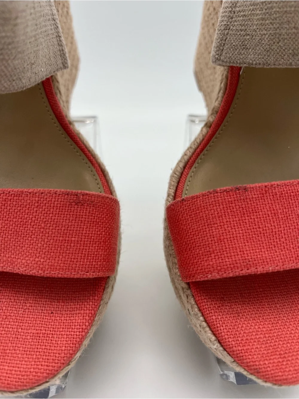 Michael Kors Coral and Natural Canvas Espadrille Wedge Sandals size 7.5